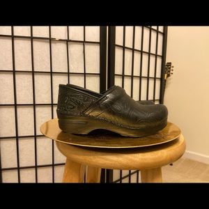 Dansko black Tooled Leather clogs